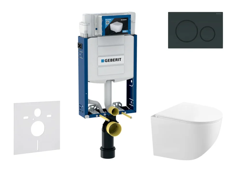Geberit Kombifix - komplekts, priekšsienas elements, kompaktais WC Gaia ar Softclose sēdekli un Sigma20 vadības plati, melns spīdīgs/melns matēts SANI15CA5124