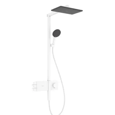Hansgrohe Raindance Alive Q - dušas komplekts ar termostatu, 21x34 cm, 3 strūklas veidi, matēti balts 24590700