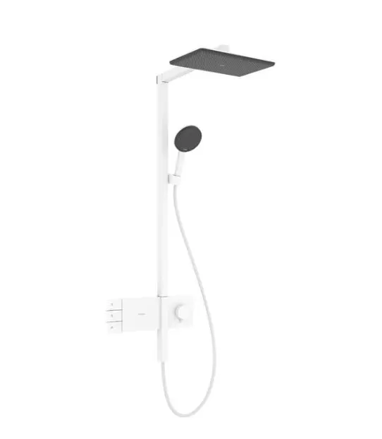 Hansgrohe Raindance Alive Q - dušas komplekts ar termostatu, 21x34 cm, 3 strūklas veidi, matēti balts 24590700