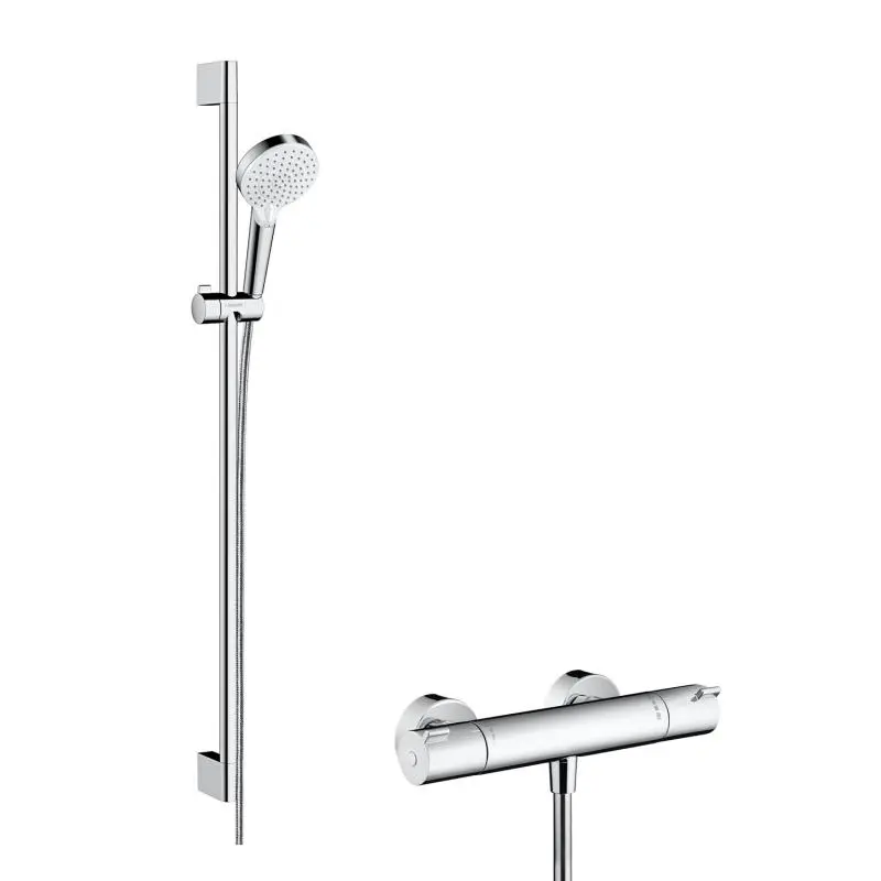 Hansgrohe Crometta - dušas komplekts Vario ar termostata maisītāju Ecostat 1001 CL, 2 strūklas, balts / hromēts 27812400