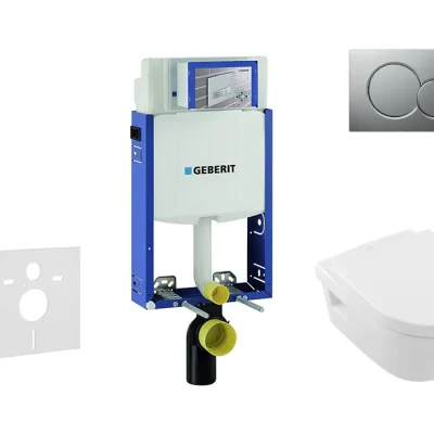 Geberit Kombifix - uzstādīšanas elements sienas WC ar vadības plati SIGMA01, matēts hroms + Villeroy & Boch - WC un WC sēdeklis, DirectFlush, SoftClose, CeramicPlus 110.302.00.5 NB3