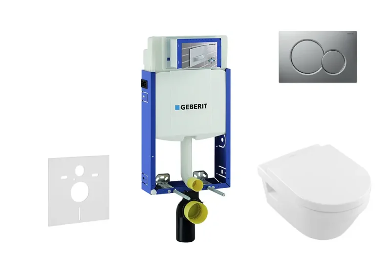 Geberit Kombifix - uzstādīšanas elements sienas WC ar vadības plati SIGMA01, matēts hroms + Villeroy & Boch - WC un WC sēdeklis, DirectFlush, SoftClose, CeramicPlus 110.302.00.5 NB3