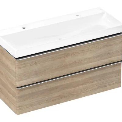 Hansgrohe Xelu Q - dubultā izlietne ar skapīti, 63x118x50 cm, 2 atvilktnes, dabīgs ozols/Hroms 54388000
