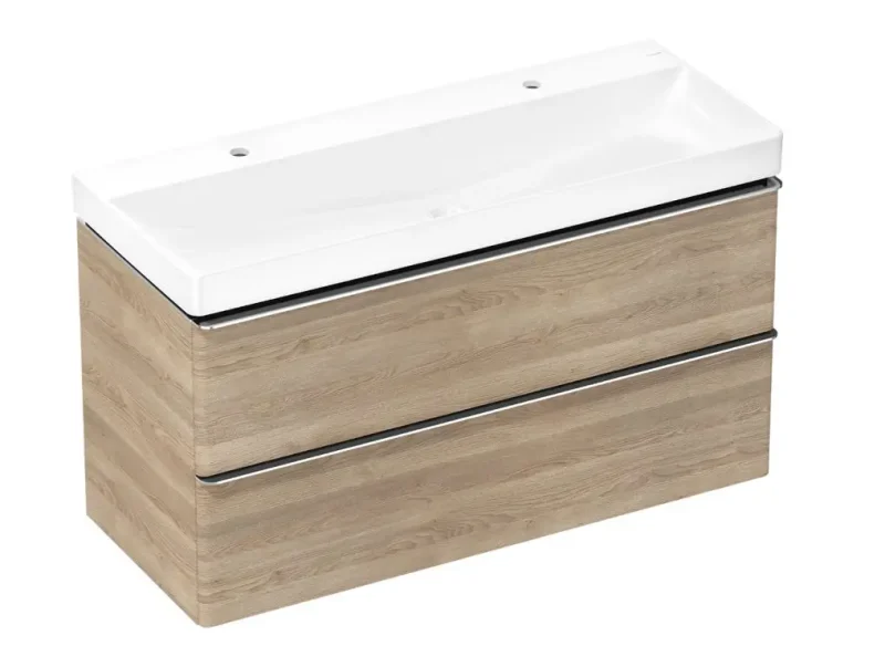 Hansgrohe Xelu Q - dubultā izlietne ar skapīti, 63x118x50 cm, 2 atvilktnes, dabīgs ozols/Hroms 54388000