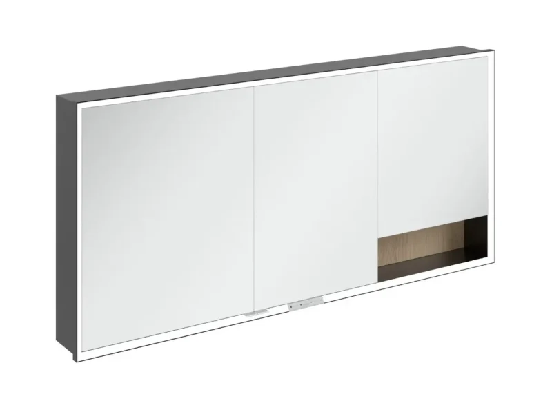 Villeroy & Boch My View+ - spoguļskapītis ar LED apgaismojumu 160x75x17 cm, 3 durvis, Nordic Oak/matēti melns B48216VJ
