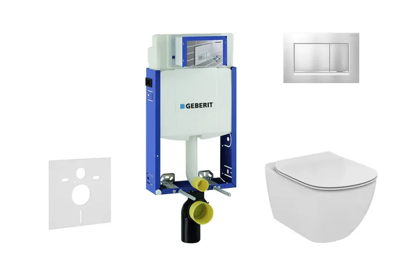 Geberit Kombifix - uzstādīšanas elements sienas WC ar vadības plati Sigma20, matēts hroms/hroms + Ideal Standard Tesi - WC un WC sēdeklis, Aquablade, SoftClose 110.302.00.5 NU7