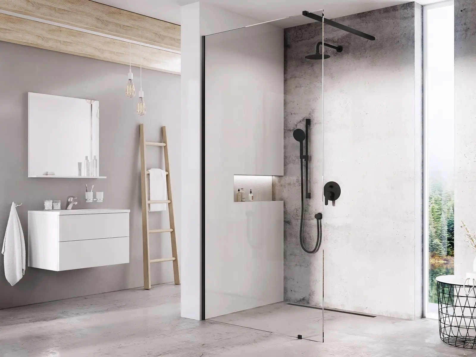 Ravak Walk-In - Walk-In Wall dušas siena 80x200 cm, melna/caurspīdīgs stikls GW9W4030SZ1