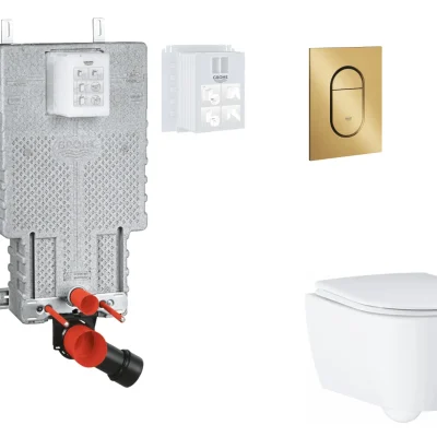 Grohe Uniset - komplekts zemapmetuma elementam, WC ar SoftClose sēdekli un Arena Cosmopolitan S vadības plati, Cool Sunrise birstēts SANI15BB4119