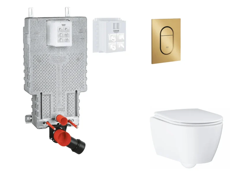 Grohe Uniset - komplekts zemapmetuma elementam, WC ar SoftClose sēdekli un Arena Cosmopolitan S vadības plati, Cool Sunrise birstēts SANI15BB4119