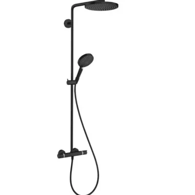 Hansgrohe Raindance S - dušas komplekts ar termostatu, diametrs 24 cm, 3 strūklas veidi, EcoSmart+, matēti melns 28825670