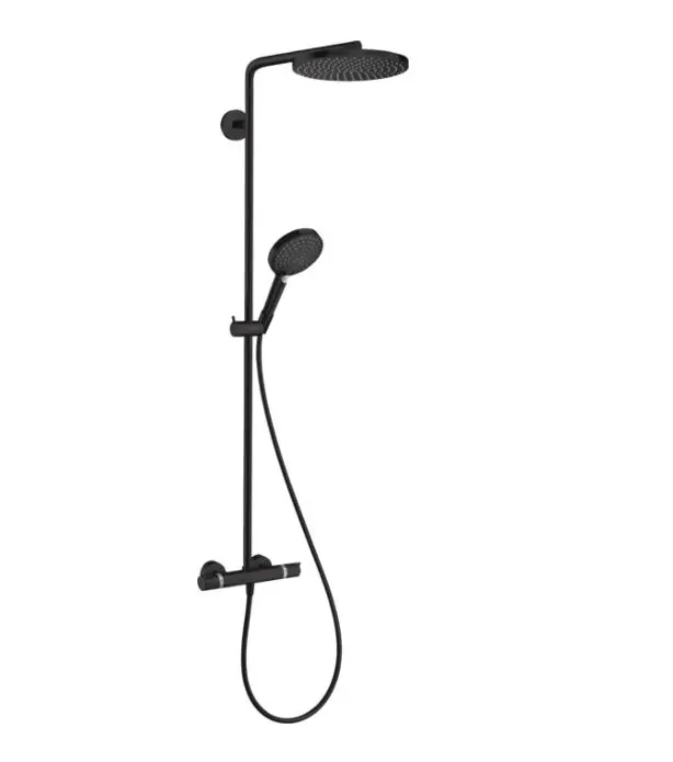 Hansgrohe Raindance S - dušas komplekts ar termostatu, diametrs 24 cm, 3 strūklas veidi, EcoSmart+, matēti melns 28825670