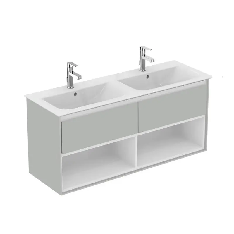 Ideal Standard Connect Air - dubultās izlietnes skapītis 120 cm, gaiši pelēks spīdīgs/balts matēts lakots E0829EQ