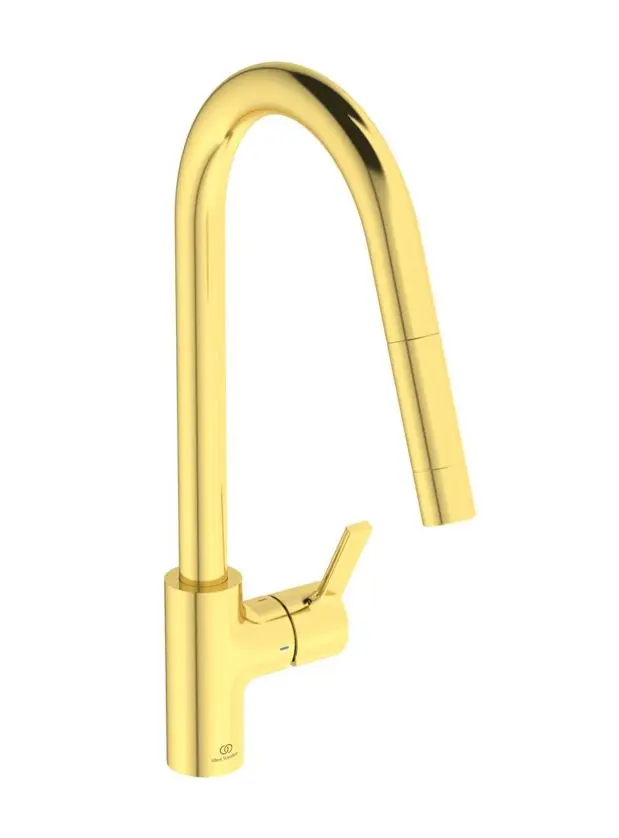 Ideal Standard Gusto - virtuves izlietnes maisītājs ar izvelkamu izteku, birstēts zelts BD414A2