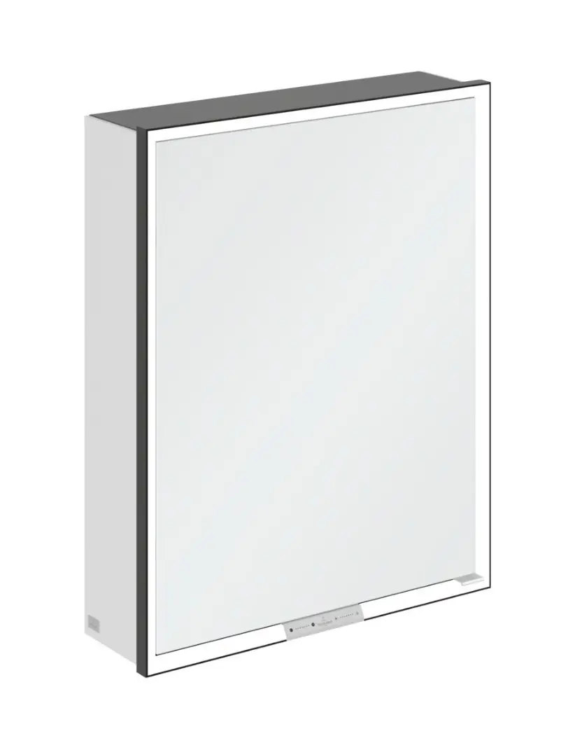 Villeroy & Boch My View+ - spoguļskapītis ar LED apgaismojumu 60x75x17 cm, 1 durvis, eņģes kreisajā pusē, Brilliant White/Matēti melns B4816LVE