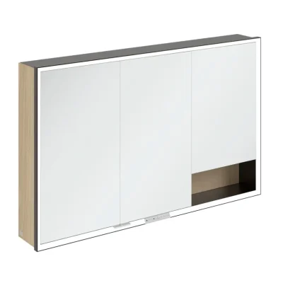 Villeroy & Boch My View+ - spoguļskapītis ar LED apgaismojumu 120x75x17 cm, 3 durvis, Ziemeļu ozols/Matēti melns B48112VJ