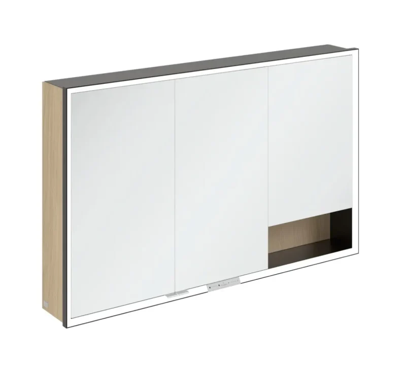 Villeroy & Boch My View+ - spoguļskapītis ar LED apgaismojumu 120x75x17 cm, 3 durvis, Ziemeļu ozols/Matēti melns B48112VJ