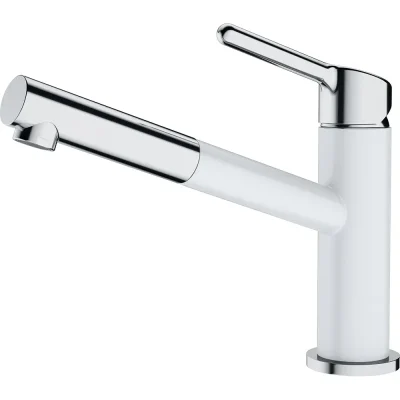 Franke Orbit - virtuves izlietnes maisītājs FC 3055.094 ar izvelkamu gala daļu, hromēts/ledus balts 115.0623.139