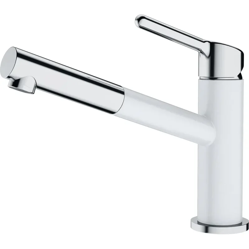 Franke Orbit - virtuves izlietnes maisītājs FC 3055.094 ar izvelkamu gala daļu, hromēts/ledus balts 115.0623.139