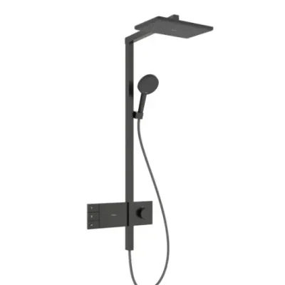 Hansgrohe Raindance Alive Q - dušas komplekts ar termostatu, 21x34 cm, 3 strūklas veidi, EcoSmart, hroms melns birstēts 24591340