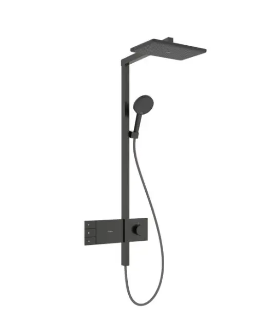 Hansgrohe Raindance Alive Q - dušas komplekts ar termostatu, 21x34 cm, 3 strūklas veidi, EcoSmart, hroms melns birstēts 24591340